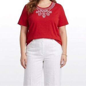 Red Decor Cotton Blend Top